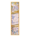 A rectangular silk scarf featuring an illustration of clouds and trees, elegantly designed for a sophisticated look.